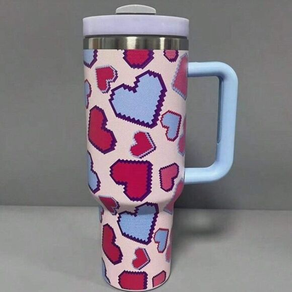 40oz Stainless Steel Insulated Cup With Handle, Straw - Picture 1 of 6